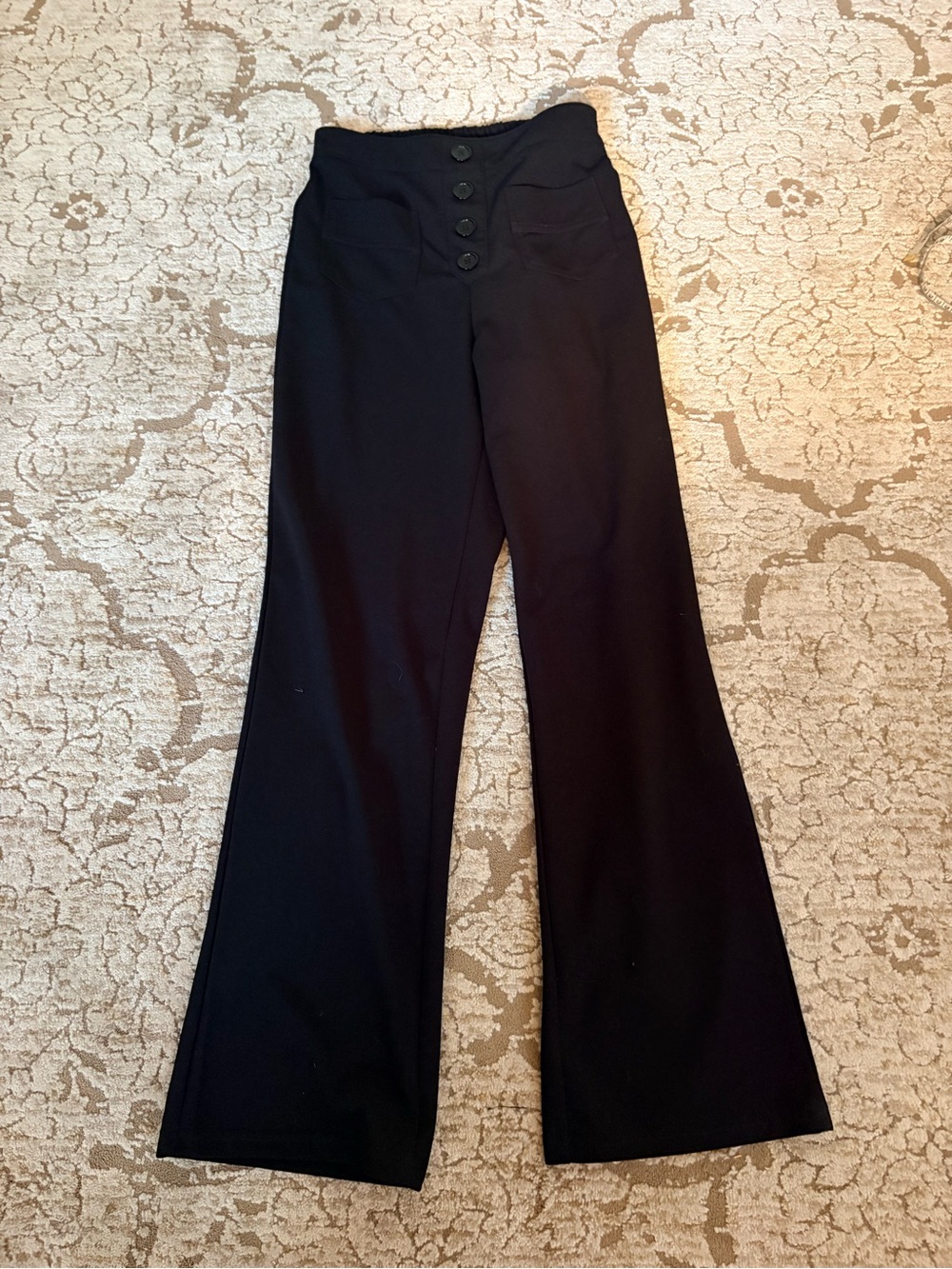 High-Waist Black Button-Front Wide Leg Pants